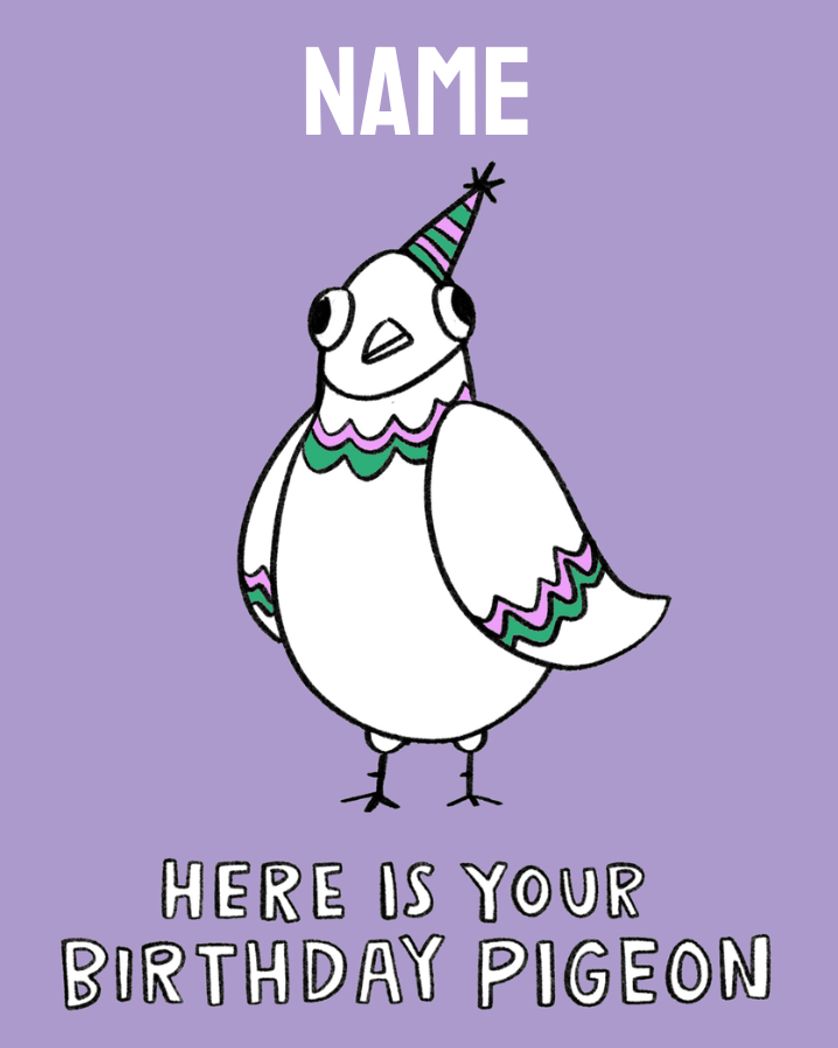 Card design "Birthday pigeon - group birthday ecard"