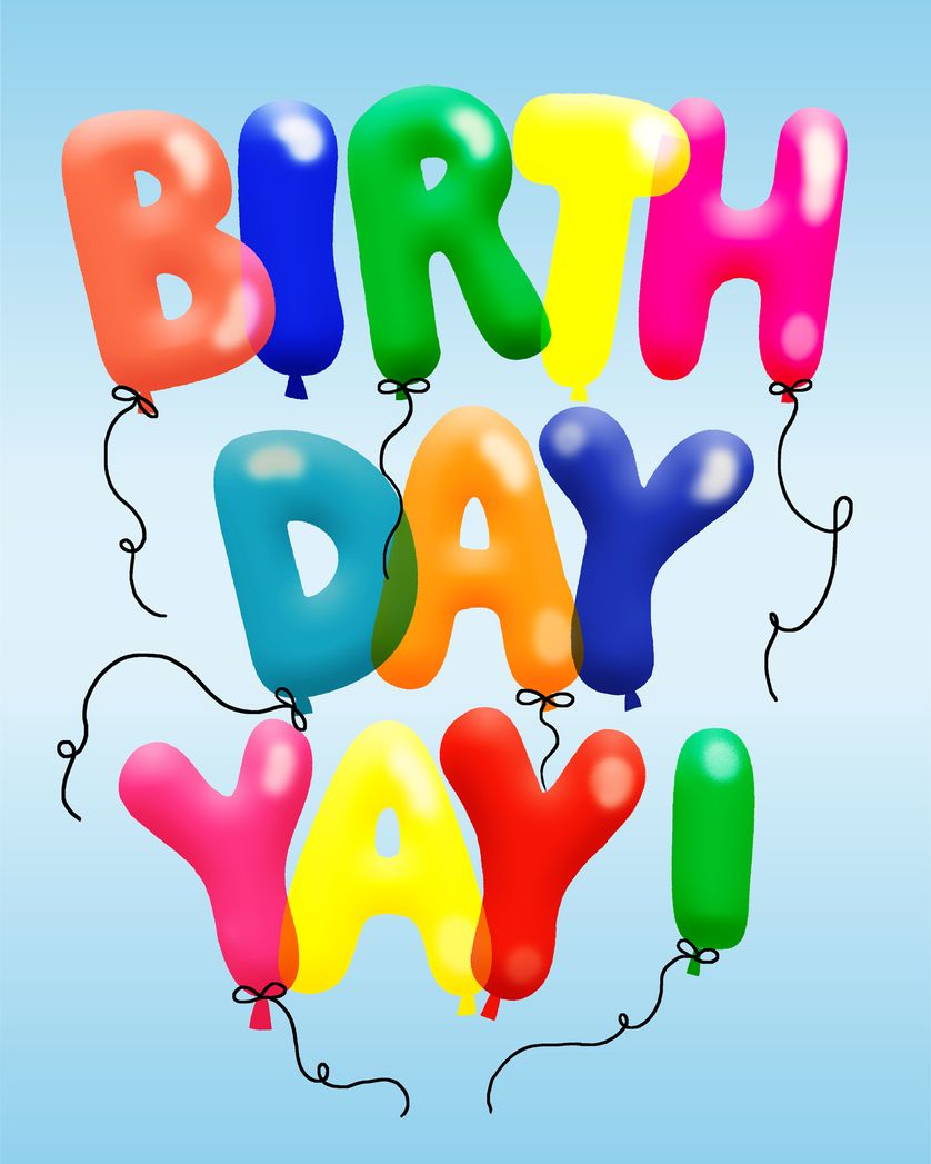 Card design "Balloon Words - group birthday ecard"